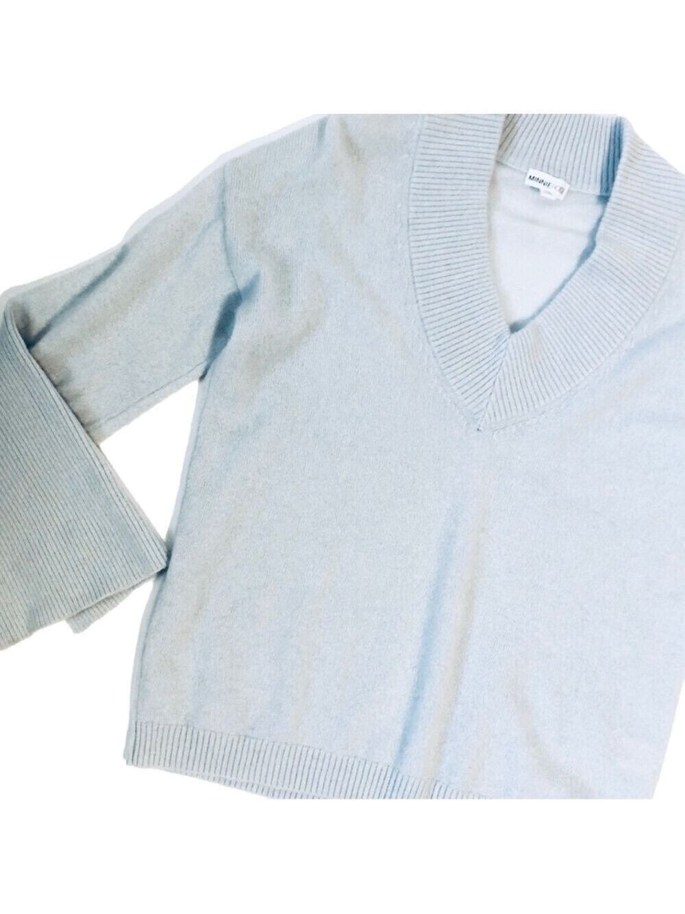 Minnie Rose cashmere V-Neck Sweater pale blue XS pre-owned excellent condition